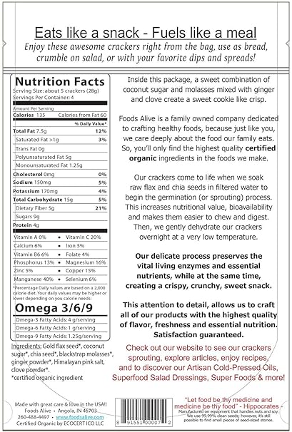 Ginger Snap Flax Crackers 4oz