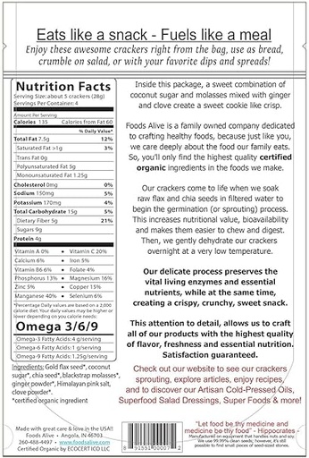 Ginger Snap Flax Crackers 4oz