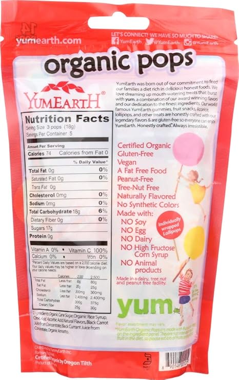 Organic Lollipop Assorted 3oz