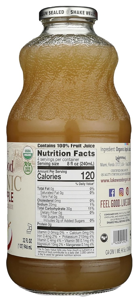 Unfiltered Apple Juice Organic 32oz