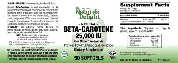 Natural Beta Carotene 25,000 IU Plus - 50 Softgels