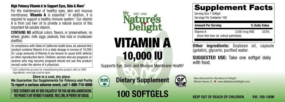 Vitamin A 10,000 IU - 100 Softgels