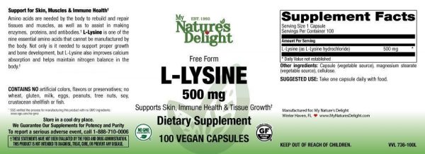 L-Lysine 500 mg - 100 Vegan Caps