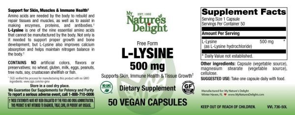 L-Lysine 500 mg - 50 Vegan Caps