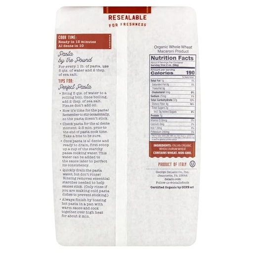 Organic Whole Wheat Farfalle 16oz