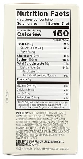 Crunchy Cauliflower Veggie Burger 10oz 4 Pattys 