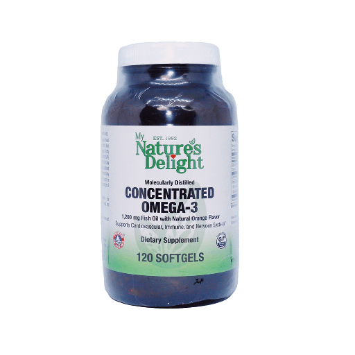 Concentrated Omega-3 1,200 mg Fish Oil - 120 Softgels - Natural Orange Flavor Softgels